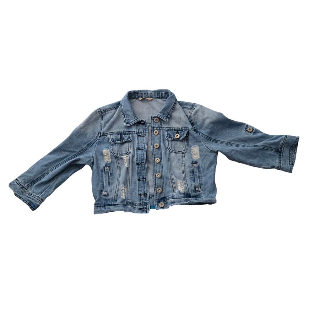 Highway Jeans Teen Girl Distressed Cropped Denim Jean Jacket Size Large